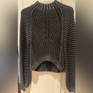 Free People Sweetheart Sweater Mock Neck Ribbed Knit 100% Cotton. Size M.